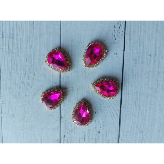 Стразы в золотой оправе 23*17 мм "Капля" цв. розовая фуксия, цена за 1 шт